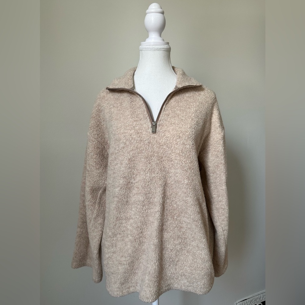 BABATON Wool Blend Beige Preppy Office Warm Layering Quarter Zip Size Large